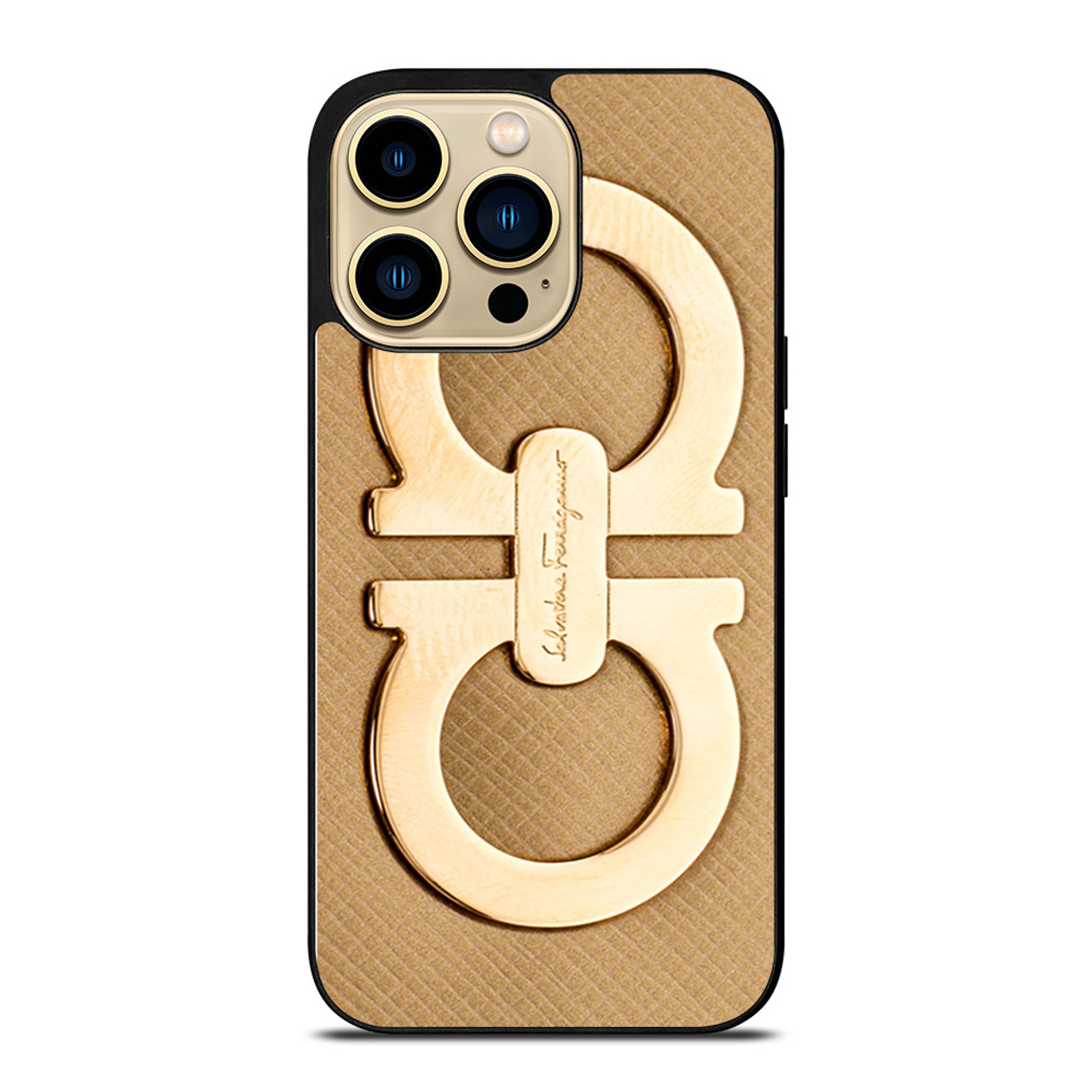 SALVATORE FERRAGAMO GOLD LOGO iPhone 14 Pro Max Case Cover